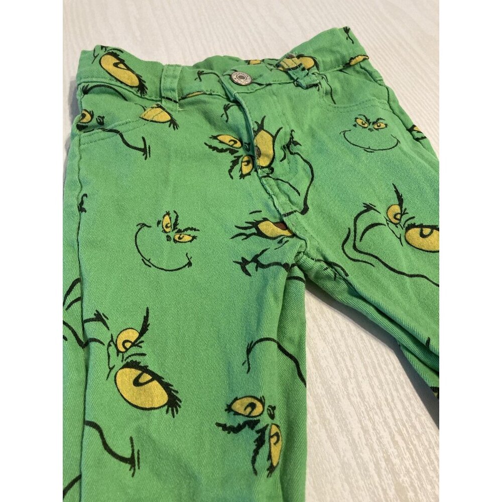 Grinch Bell Bottom Distressed Denim Pants Green Christmas Toddler Size 5/6 - Picture 3 of 7
